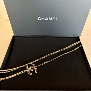 Authentic CHANEL gold and black leather necklace